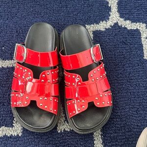 Women’s Red Studded Slide Sandals
